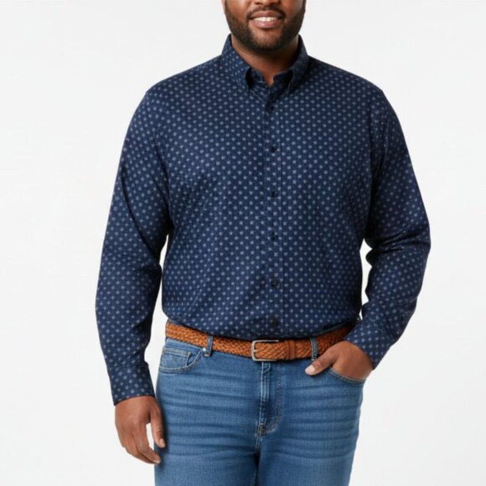 Roundtree & Yorke Men's Blue Print Long Sleeve Button Up & Down Shirt 2XT